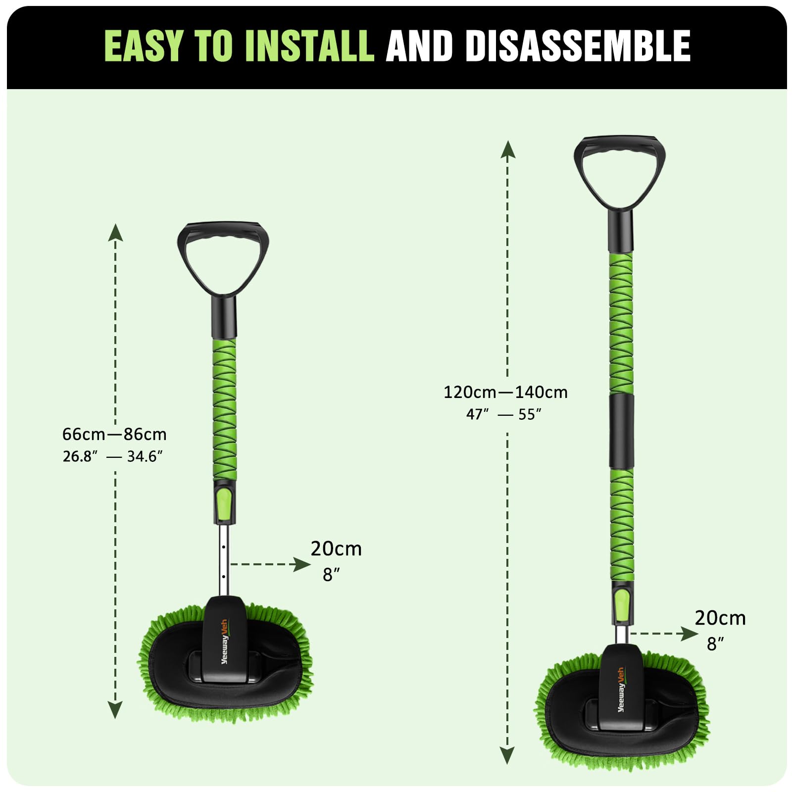 YeewayVeh Car Wash Brush, 43" Extendable Car Wash Brush Mop with Long Handle, 15 Degree Curved Soft Car Cleaning Brush kit with Extra Microfiber Brush Head for Truck SUV Cleaning, Orange