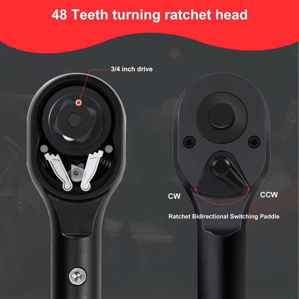 ATsafepro Torque Wrench 3/4 Inch, 100-600 Nm Torque Wrenchs, ±3% Error Accuracy with 48 Teeth Dual-Direction Adjustable for Repair of Car, Truck, Tractor