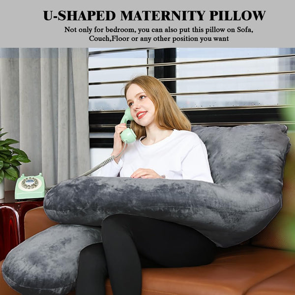Chilling Home Pregnancy Pillows for Sleeping,U Shaped Maternity Pillow Pillow,55 inch Full Body Pillow Long Pillows for Sleeping, Maternity&Body Pillows for adults with Cover Velvet,Light Black