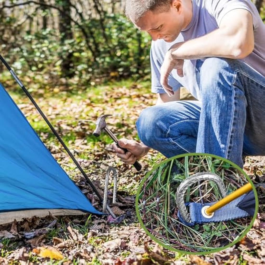 Graxury 20Packs 16inch Heavy Duty Trampoline Tents Anchor Ground Pegs - Galvanized Steel Rust-Proof J Hook Rebar Stakes Fit Trampolines Camp Garden Shed Swings with Chisel Point End