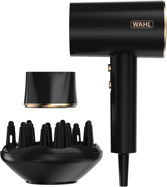Wahl Ionic Flow Hairdryer, Professional Drying, Frizz-Free, Powerful, Lightweight, Cold Shot, Heat Concentrating, Diffuser, Fast Speed, Styling, Compact, Travel