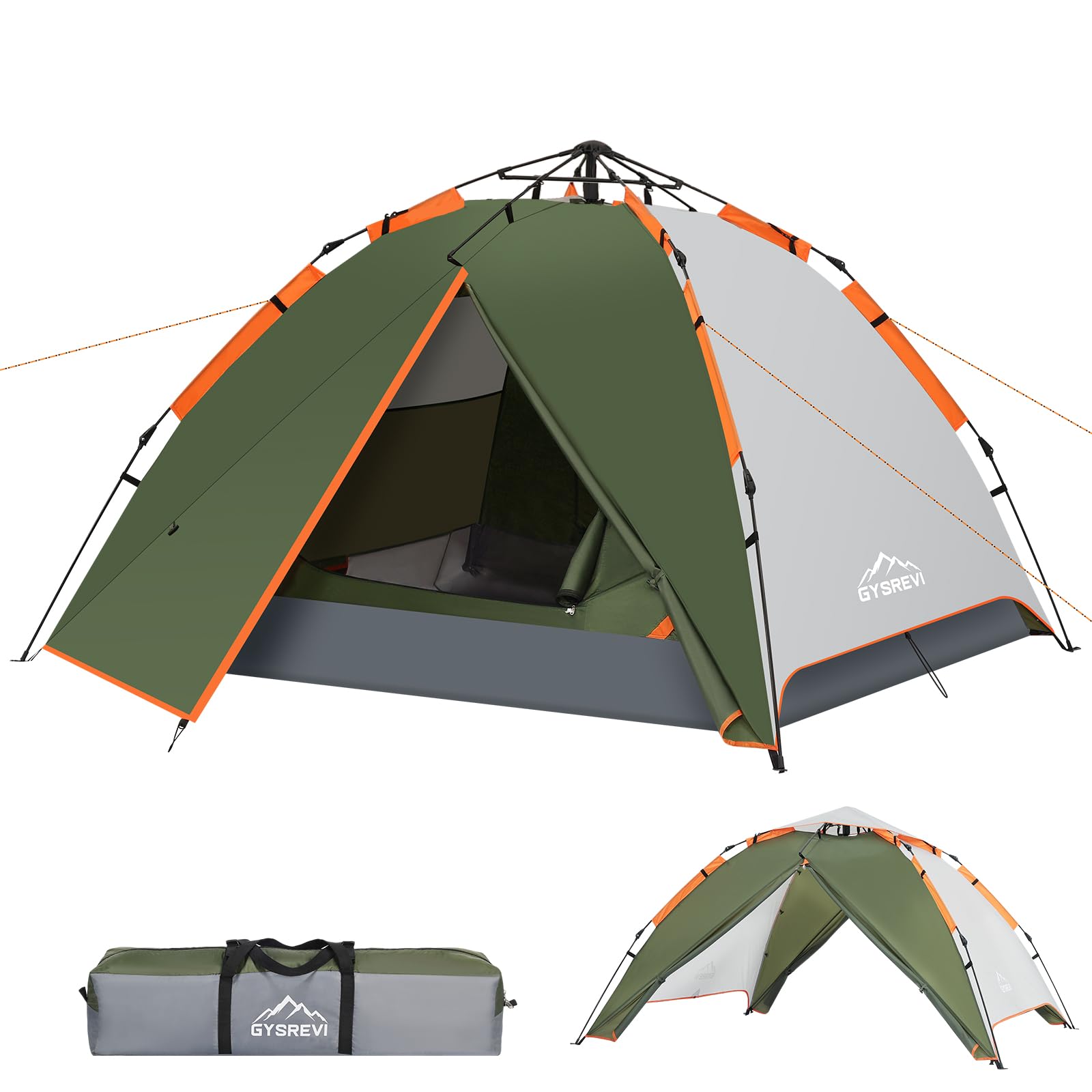 Gysrevi Camping Tent, 3 Man Instant Pop Up Tent Waterproof, Large Double Layer Automatic Dome Tent, Outdoor Backpacking Tents for Camping