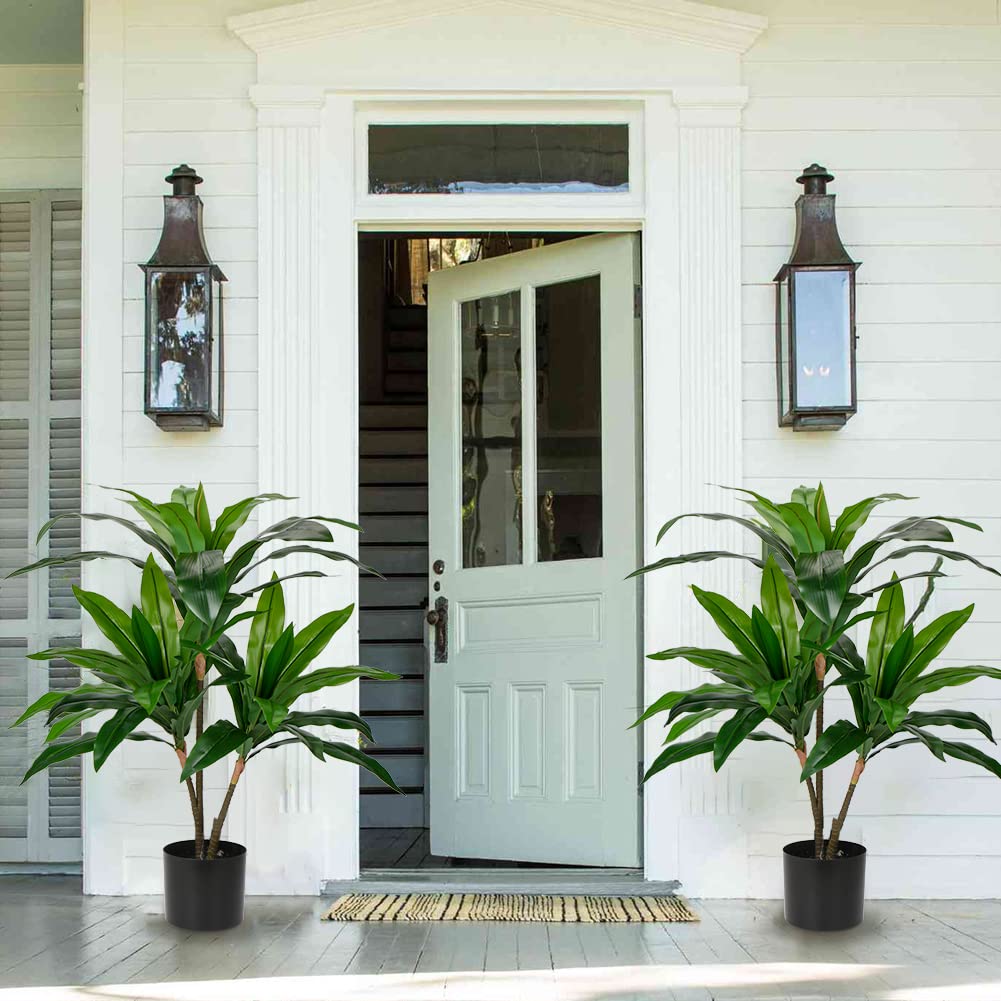 Hollyone 3FT Artificial Dracaena Fragrans Tall Artificial plants, Replica Faux Fake Plant with Durable Trunks and Lifelike Leaves, for Home Living
