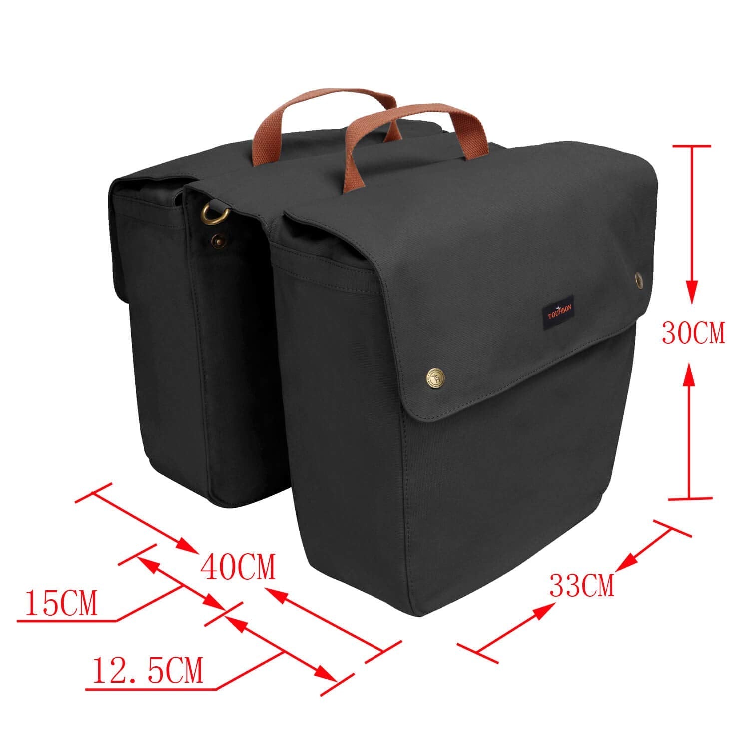 TOURBON Waterproof Canvas Bicycle Bike Rear Seat Carrier Luggage Storage Bag Cycling Double Roll-up Pannier Bag Rear Pack (Black)