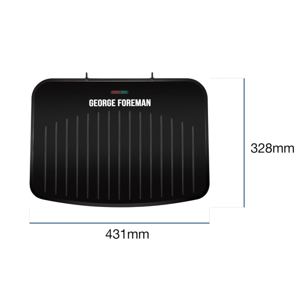 George Foreman Medium Electric Fit Grill [Non stick, Healthy, Griddle, Toastie, Hot plate, Panini, BBQ, Energy saving, Vertical storage, Easy clean, Drip tray, Ready to cook light] Black, 1630W 25810