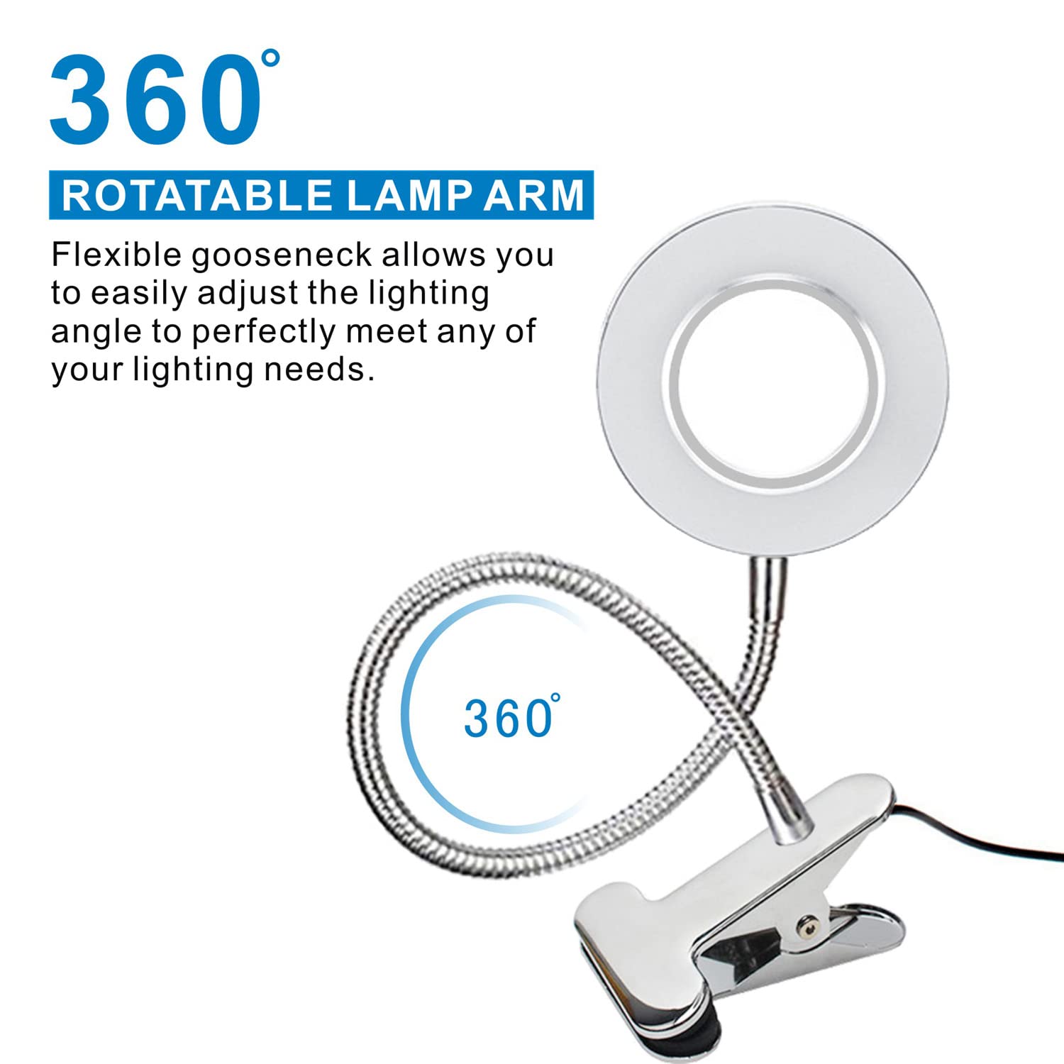 KNAMKY USB LED Desk Lamp Clip On Light, 3 Light Mode 10 Dimmable Brightness Eye Caring Book Adjustable for Reading Studying Working Video Conference Lighting (Black)