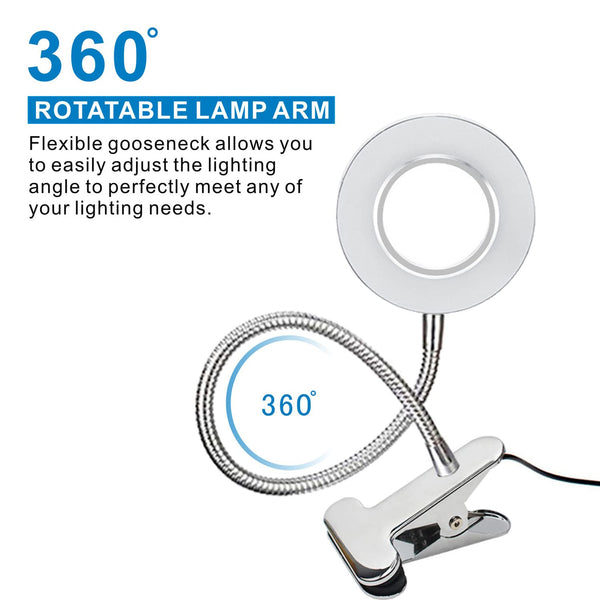 KNAMKY USB LED Desk Lamp Clip On Light, 3 Light Mode 10 Dimmable Brightness Eye Caring Book Adjustable for Reading Studying Working Video Conference Lighting (Black)