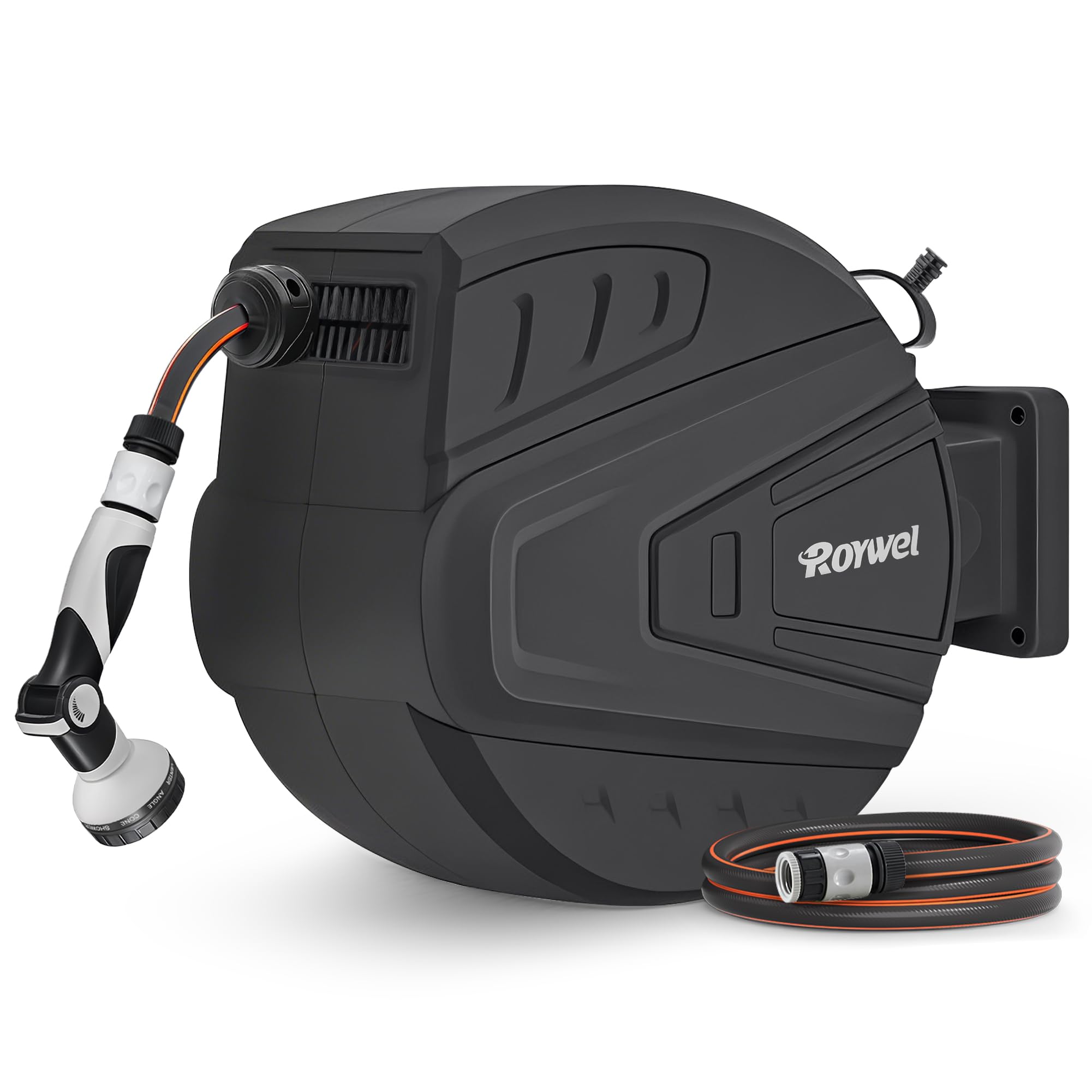 Roywel Auto Reel Garden Hose 20MHose Reel Wall MountedAuto Rewind, Self-Locking System,180 Pivotal with Multifunction Spray Nozzle