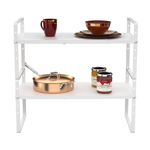 iPEGTOP 2 Pack Expandable Cabinet Storage Shelf Organizer Rack, Heavy Duty Steel Metal Spice Rack Adjustable Height Home Office Pantry Shelf Space for