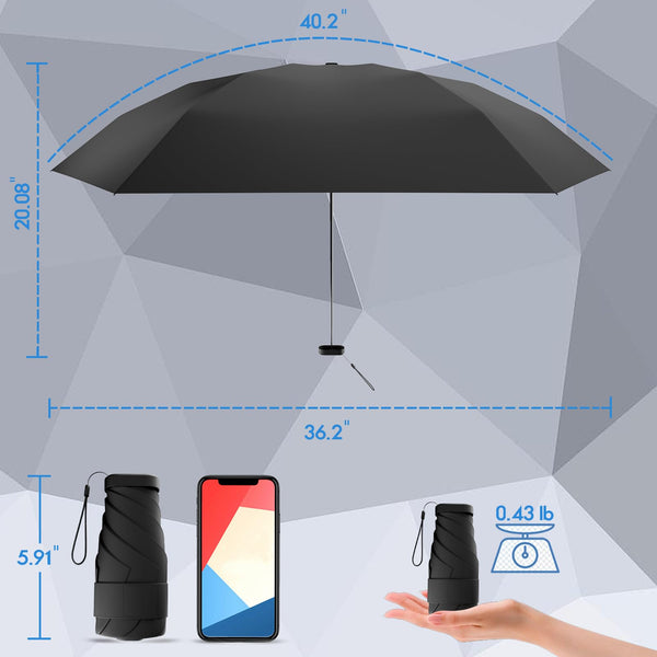 Windproof Mini Travel Folding Umbrella - UPF 50+ Sun & Rain Protection, Small Compact Lightweight Design Fits in Pocket or Bag, Eco-Friendly Fabric Wallet Umbrella for Commuter, Men Women Boys Girls