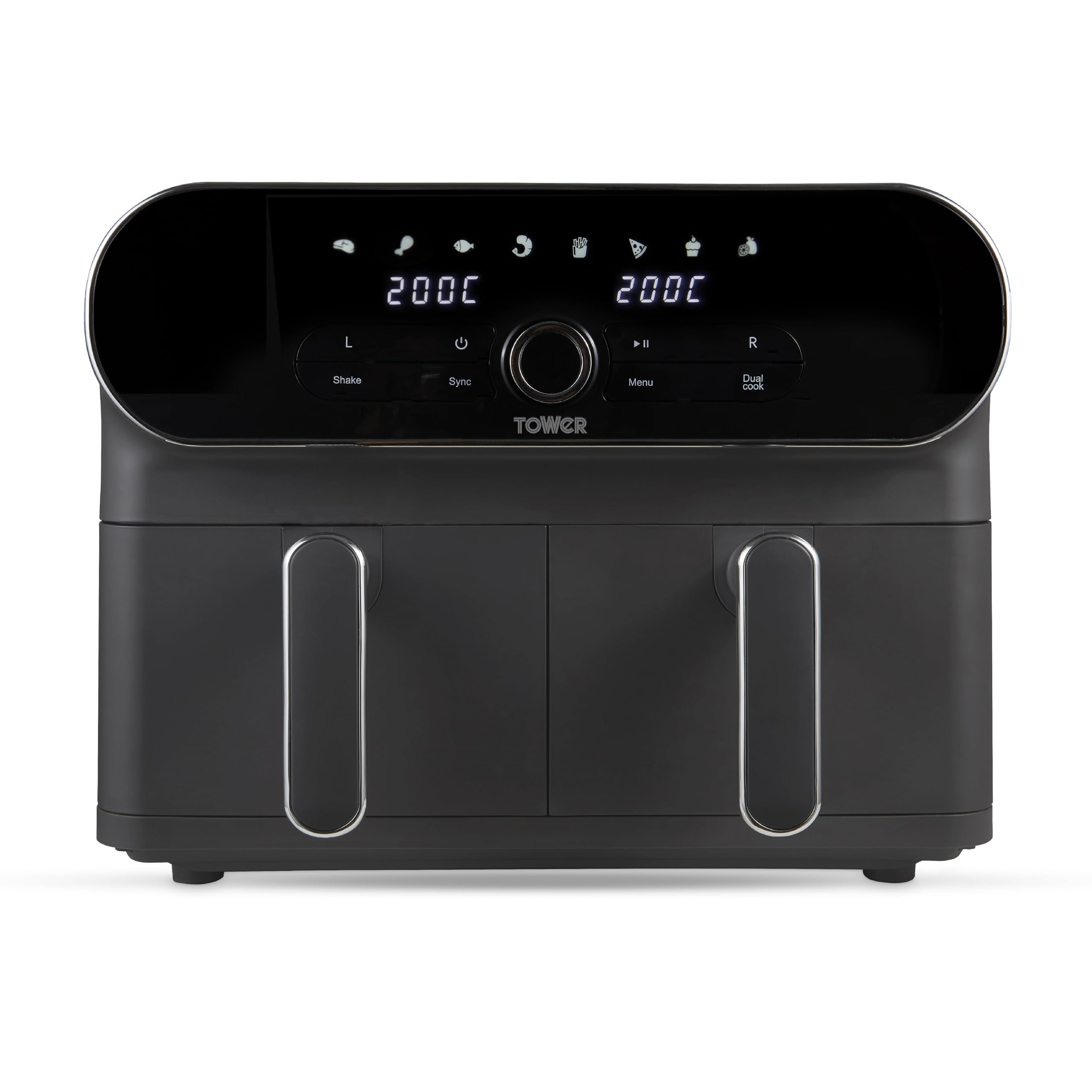 Tower T17190GRP Vortx XL Dual Stack Air Fryer with Digital Control Panel, Space Saving Design, 6 Preset Cooking Modes, Match Cook & Smart Finish Functions, 2460W, 11L, Graphite with Chrome Trim