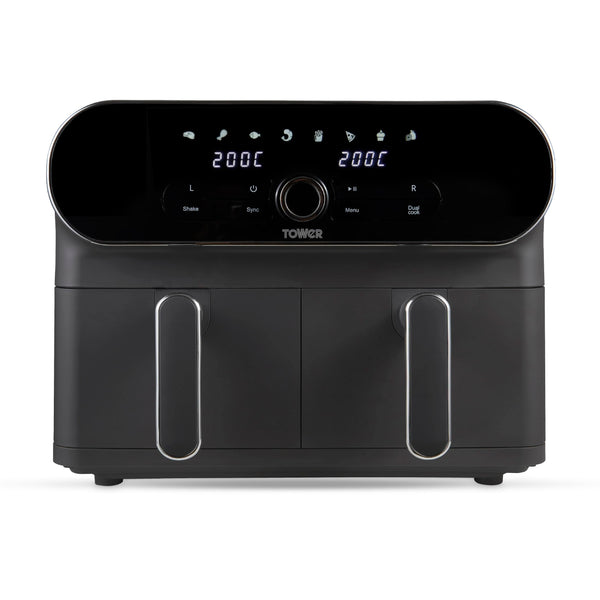 Tower T17190GRP Vortx XL Dual Stack Air Fryer with Digital Control Panel, Space Saving Design, 6 Preset Cooking Modes, Match Cook & Smart Finish Functions, 2460W, 11L, Graphite with Chrome Trim