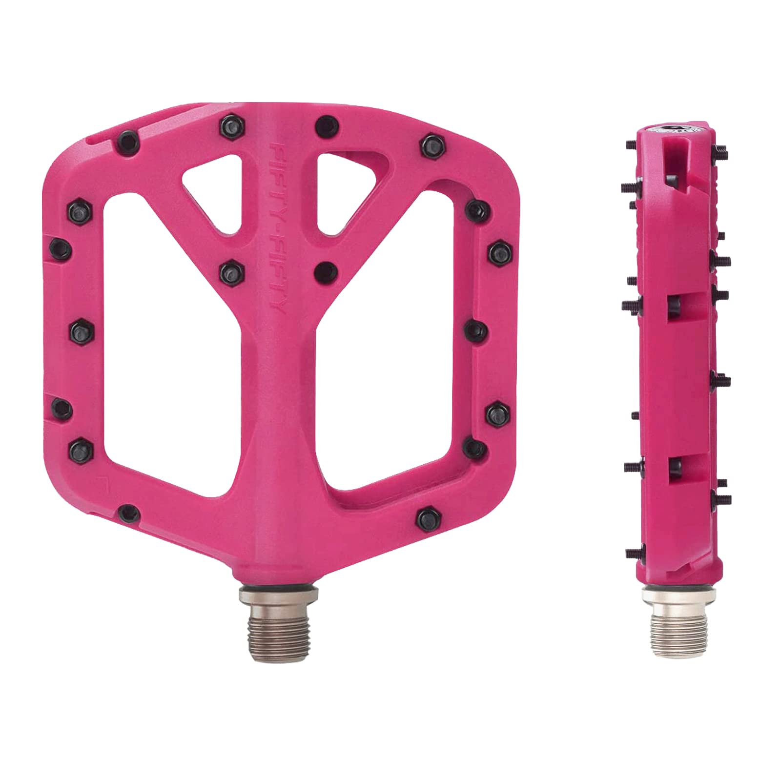 FIFTY-FIFTY Mountain Bike Pedals, Non-Slip MTB Nylon Composite, 9/16" Bicycle Pedals, Lightweight and Wide Flat Platform (Pink)