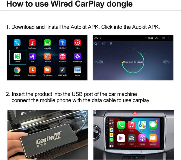 Carlinkit Wired CarPlay/ Android Auto Adapter for Radio Car, Need to install Autokit APK in the Car Radio, Support MirrorScreen/Online Upgrade, Black