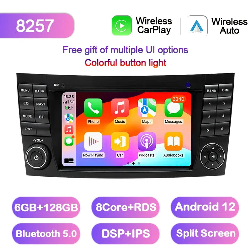 LELV 2din 7" Android 13 Car Radio For Mercedes Benz E-class W211 E200 E220 E300 E350 E240 E270 E280 W219 Carplay Stereo GPS 4G