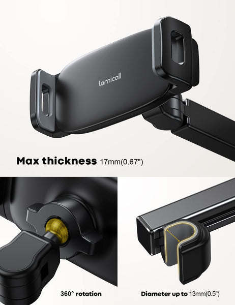 Lamicall Car Headrest Tablet Mount - [Aluminium Arm] 2025 Adjustable Car Tablet Holder, 360° Rotating Backseat Mount for Kids, for 2024 iPad Pro 13, Air 6, Mini, Tab, Phones, 4.7-13” Device - Black
