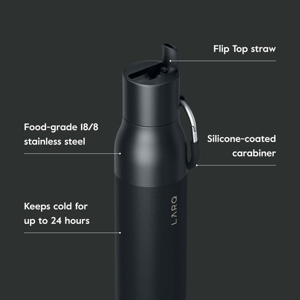 LARQ Bottle Flip Top 17oz - Insulated Stainless Steel Water Bottle with Straw | BPA Free | Reusable Water Bottle for Sports, Gym, and Travel | Keep
