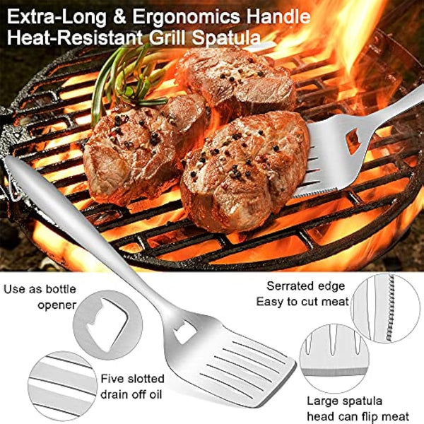 Herogo BBQ Tool Sets, 6 Piece Heavy Duty Stainless Steel Barbecue Accessories with Portable Bag, BBQ Utensil Set Includes Spatula, Fork, Tong and Cleaning Brush, Grill Tool for Outdoor Camping Picnic