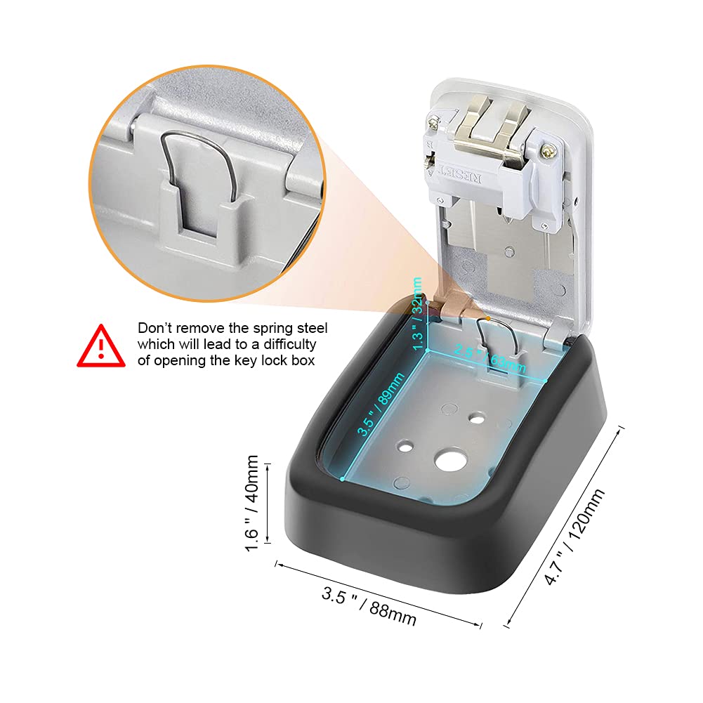 GRIFEMA Key Safe Wall Mounted Police Approved, Lock Box Outdoor 4 Digit Combination, Heavy Duty Waterproof Key Cabinet for Home Garage School Airbnb GA1003-1, Gray, External dimensions: 115x95x40mm