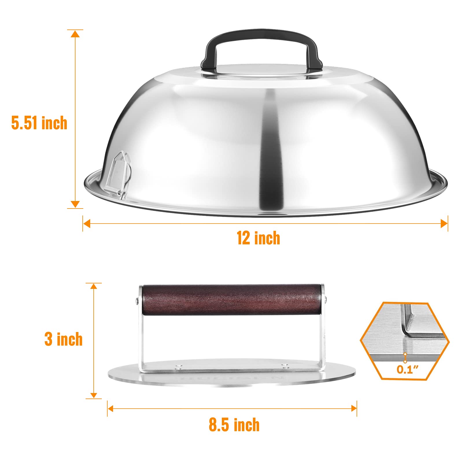 HULISEN 8.5-Inch Burger Press, 2.5 lbs Heavy Duty Bacon & Grill Press, Stainless Steel Smashed Burger Press, Round Smasher with Wood Handle, BBQ Griddle Accessories for Hamburger, Steak, Meat…