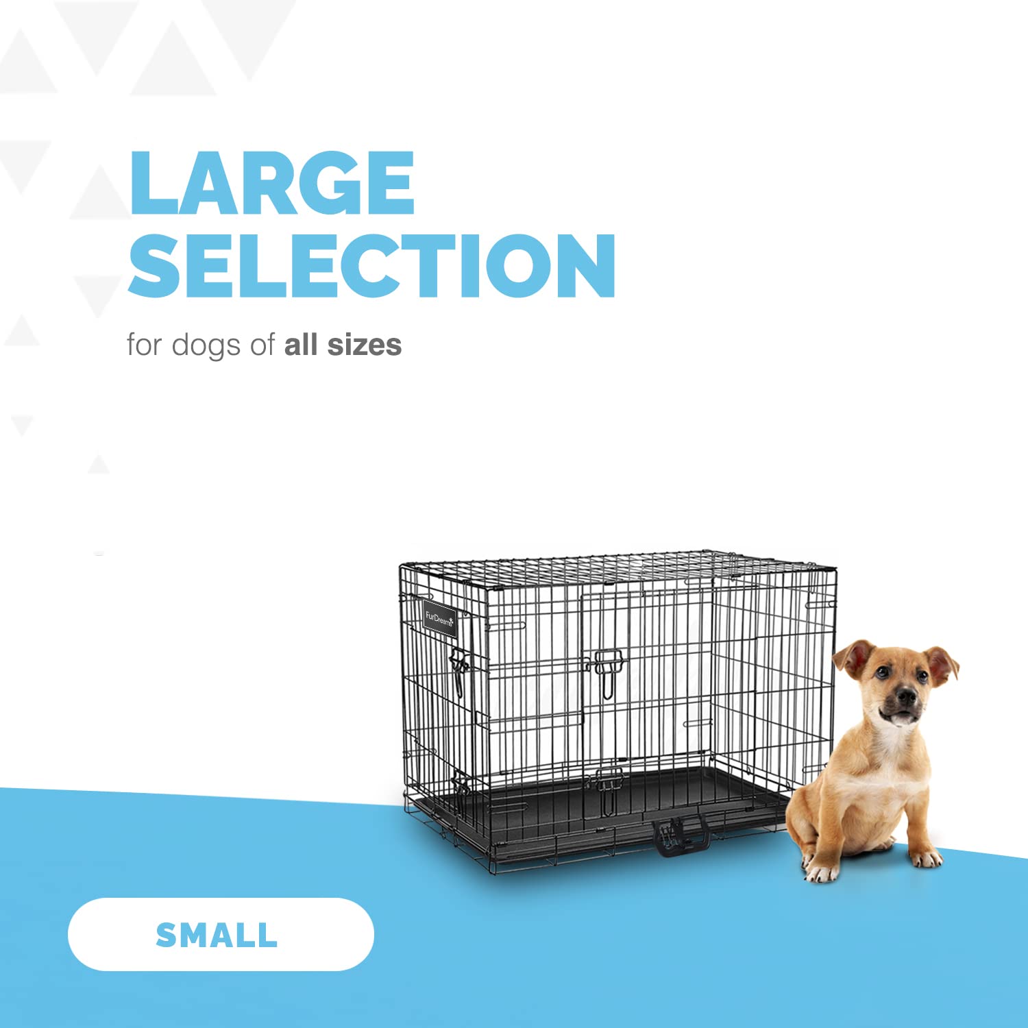 Furdreams 42-Inch Dog Cage Crate – Heavy Duty Black Metal Folding Crate with 2 Doors (Front & Side), Chew-Resistant Plastic Base Tray, and Carrier Handle – Ideal for Puppy Training (107 x 68.5 x 77cm)