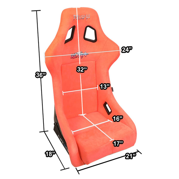 NRG Innovations NRG-FRP-302BK-ULTRA Universal Fixed Back Bucket Racing Seat for 6-Point Harnesses, Size L, Black Cover, Black -ULTRA, 24" W X 36" H X 18" D