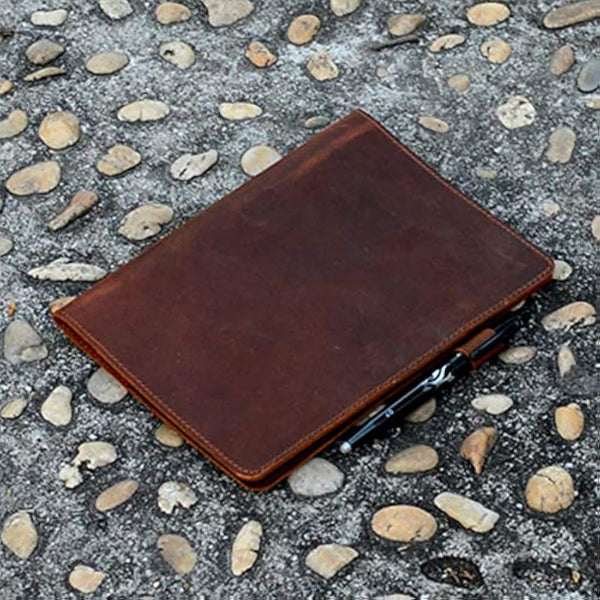 JJNUSA Compatible with Rocketbook Cover Smart Business Handmade Distressed Genuine Leather Notebook Cover for Everlast, Fusion, Wave Moleskin A5 with Pen Loop & Card Holder Executive 8.8" x 6" Brown