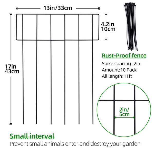 10.8 Feet Portabl Pet Dog Fence Outdoor, 10 Panels 17in H x 13in W Adjustable Garden Border Fencing for Dogs, Puppy Proof Barrier with Easy