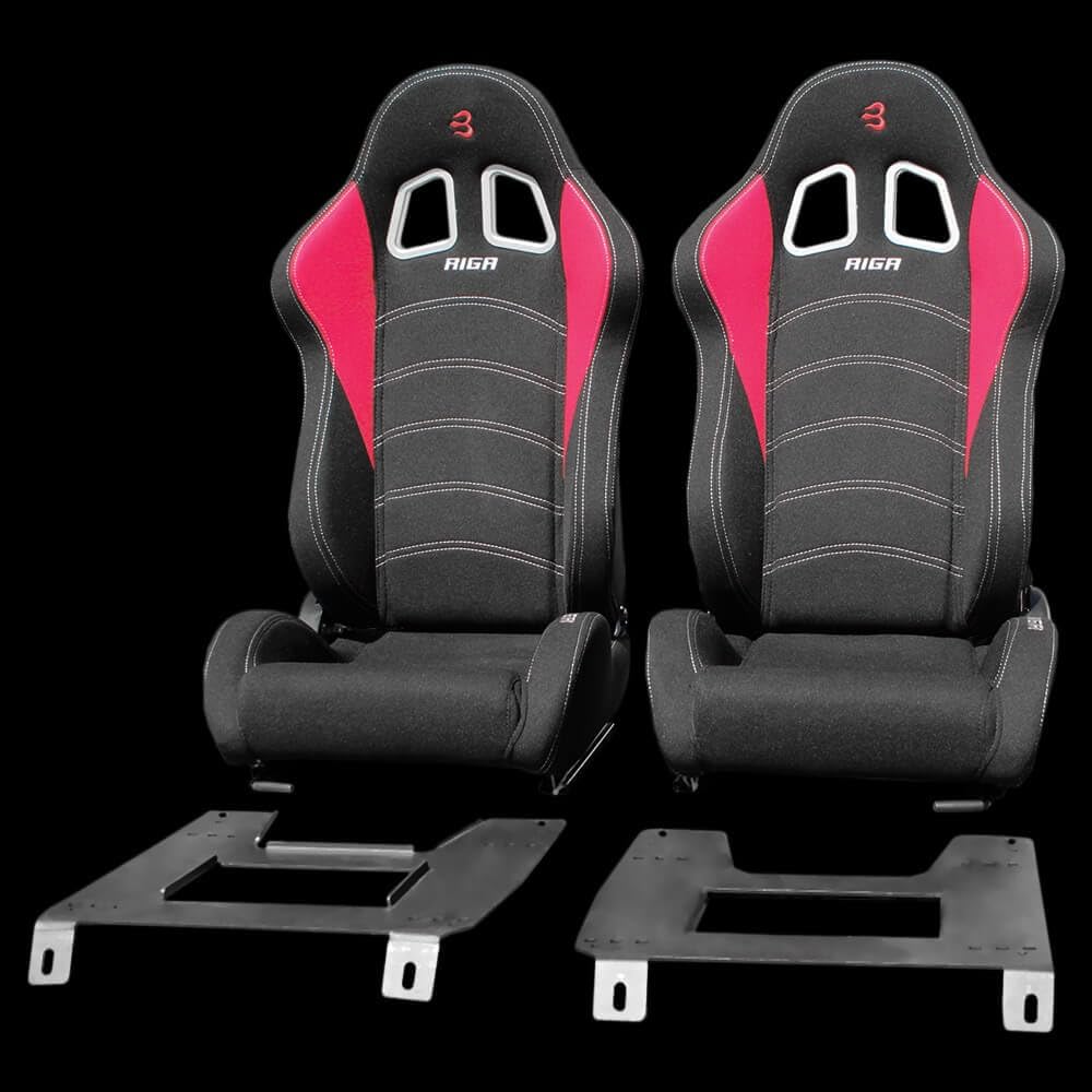 Set of Barbarian Reclining Bucket RIGA Racing Seats for MX5 Mk1 (NA Chassis) Mazda, Black Felt, Track, Race, Drift