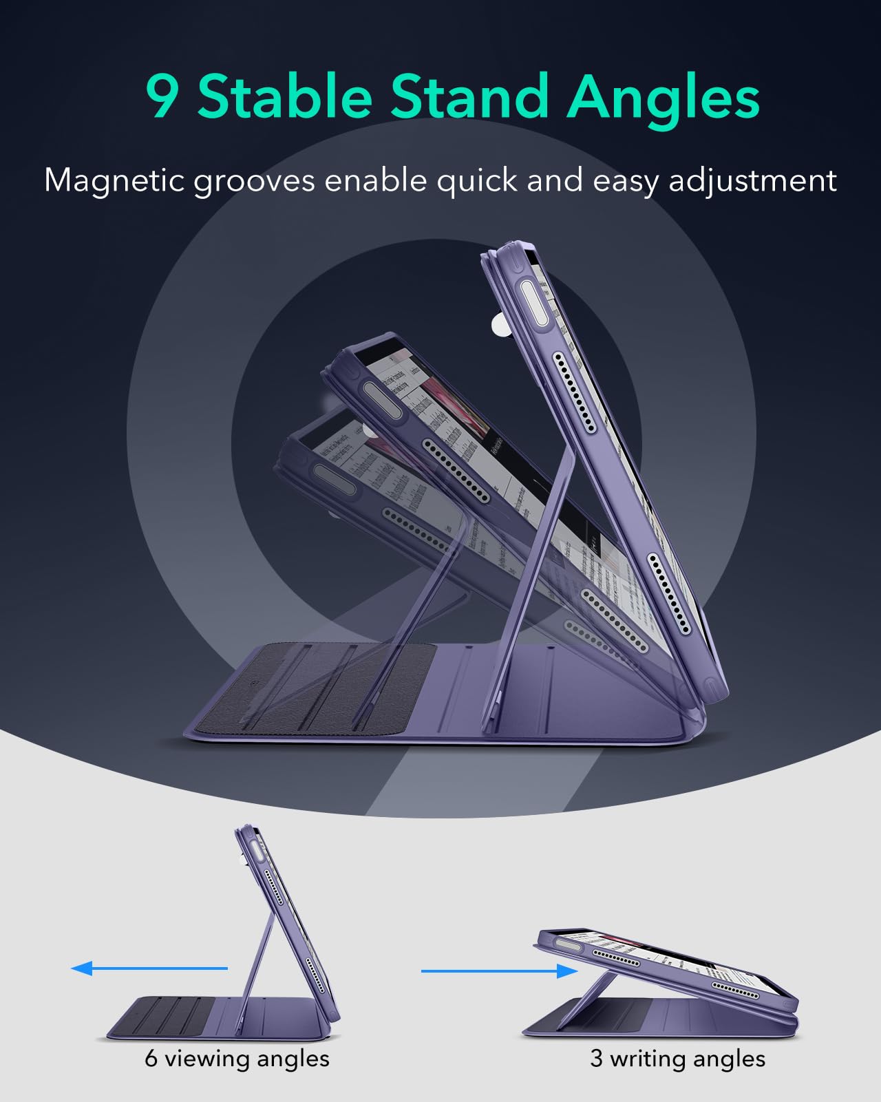 ESR for iPad Pro 12.9 Case (6th/5th Generation, 2022/2021), Removable Magnetic Cover, Adjustable Portrait/Landscape Stand with Raised Display View, 9 Standing Angles, Shift Series, Black