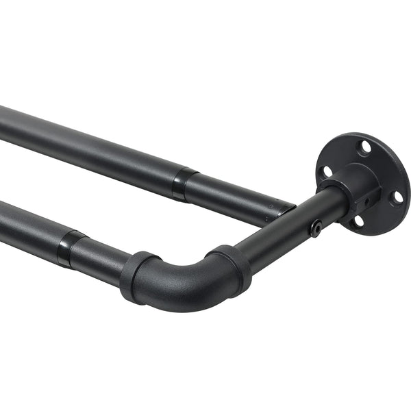 Harrms Industrial Double Curtain Pole, Curtain Poles for Eyelet Curtains, Matt Black, 74-346cm, Extendable Metal Curtain Rod Blackout Room Darkening