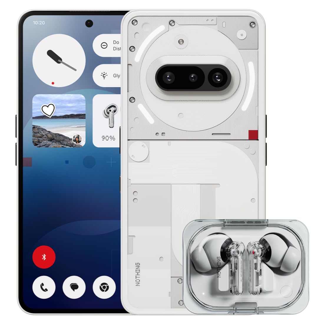 Nothing Phone (3a) 128 GB - mobile phone with 32 MP front camera, 30x ultra zoom - White + Nothing Ear (a) White
