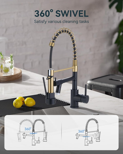 Warmiehomy 5 Modes Kitchen Taps Mixer with Pull Out Spray,High Arc 360° Swivel Dual Spout Pull Down Stainless Steel Kitchen Sink Taps,Brushed Nickel