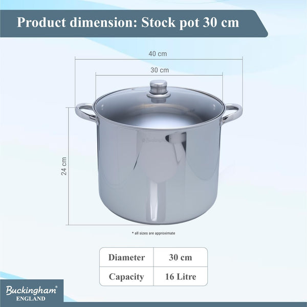 Buckingham Stainless Steel Stock Pot with lid Multipurpose Large Cooking Pot for Soups Stews (11 Litre)