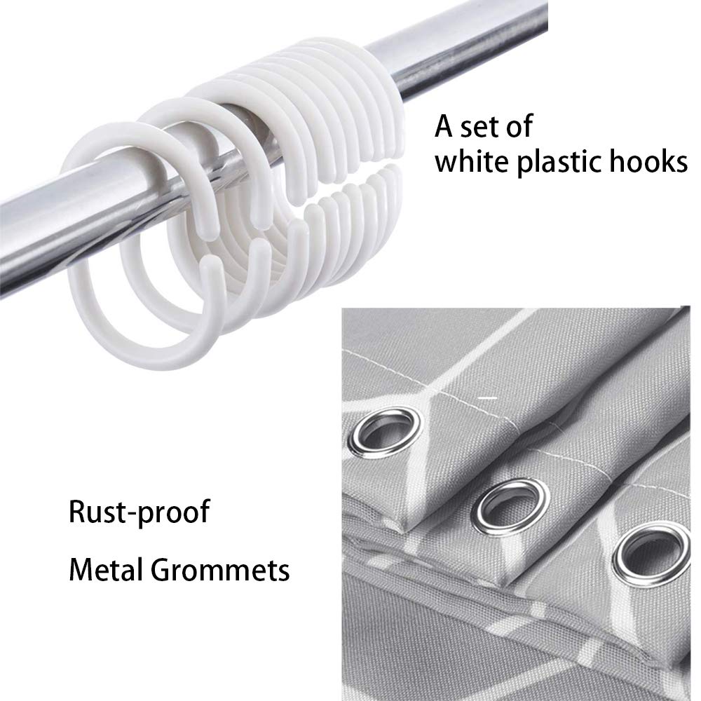 EurCross Extra Wide Shower Curtain 300 x 200cm Drop, Mould proof Mildew Resistant Grey Large Shower Curtain for Bathroom with Geometric Pattern 3m x