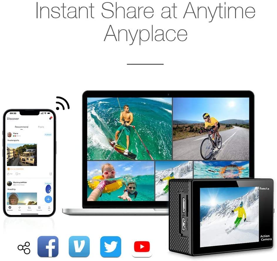 AKASO EK7000 Action Camera Floating Hand Grip Bundle - Includes 4K30FPS EK7000 Underwater Camera, Floating Hand Grip, 2 Batteries, Carrying Case, and Accessory Kits