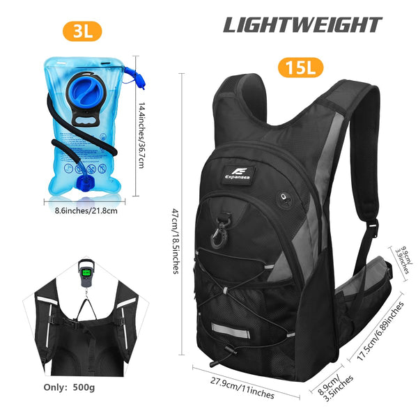 Expansea Hydration Backpack, Lightweight Insulation Hydration Pack with 3L Water Bladder, Waterproof and Breathable Large Capacity Outdoor Sport
