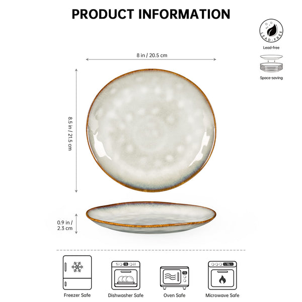 Henten Home Cake Plate, Set of 4 Porcelain Dessert Plates, Stoneware Dinner Plate Modern Beige, Crockery for 4 People, Salad Plates for Microwave and