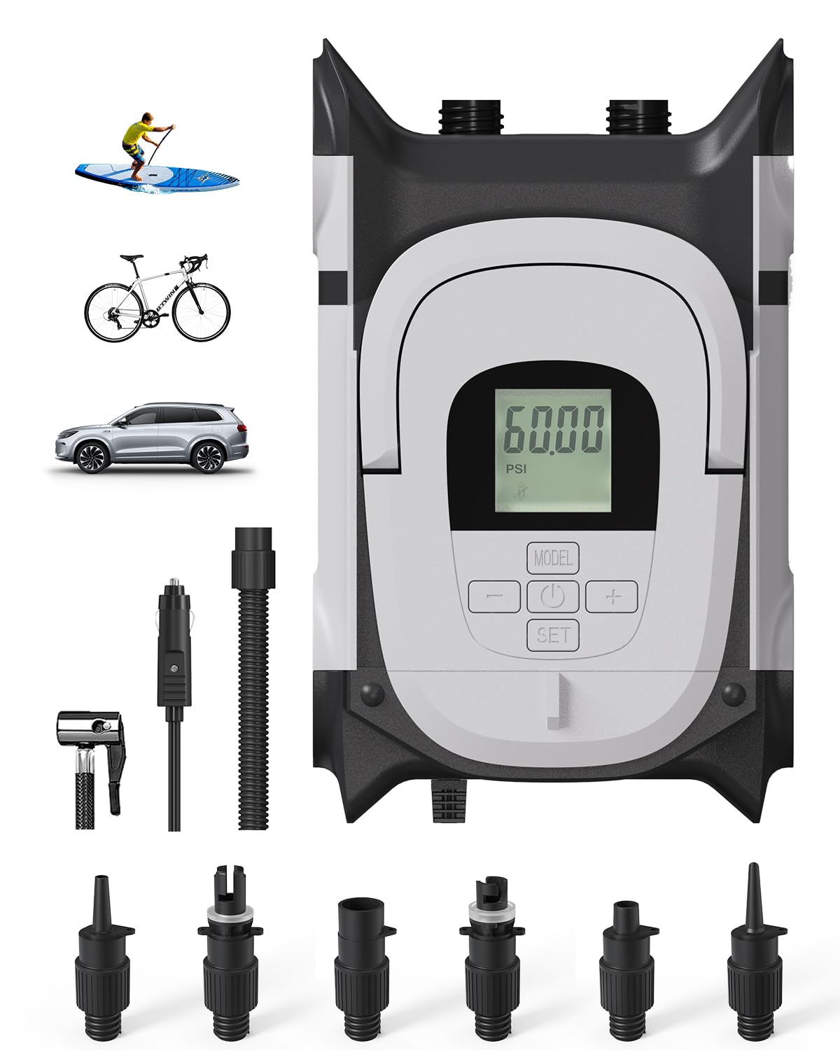 GICLE Paddle Board Pump Electric,60PSI Sup Electric Pump DC12V,Dual Stage Air and Auto-Off Inflation/Deflation for Paddle Board,Portable Boat,Car,Bicycle,Motorcycle