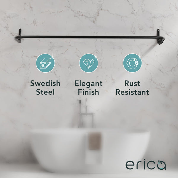 Erica U-Shaped Shower Curtain Rail, Black Powder Coated Steel, Wall Mounted, 70x165x70 cm