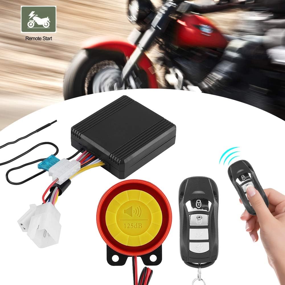 TKSE Motorcycle Alarm System, 12V Universal Motorcycle Wireless Anti-Theft Security System with 2 Remote Control 1-5 Level Sensitivity Adjustable for Motorbike