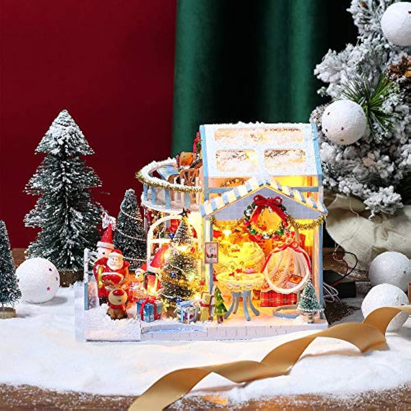 GuDoQi DIY Miniature House Kit with Music, Wooden Dollhouse with LED Light, Mini House Model to Build for Adults, Great Handmade Crafts Gift Idea for Christmas