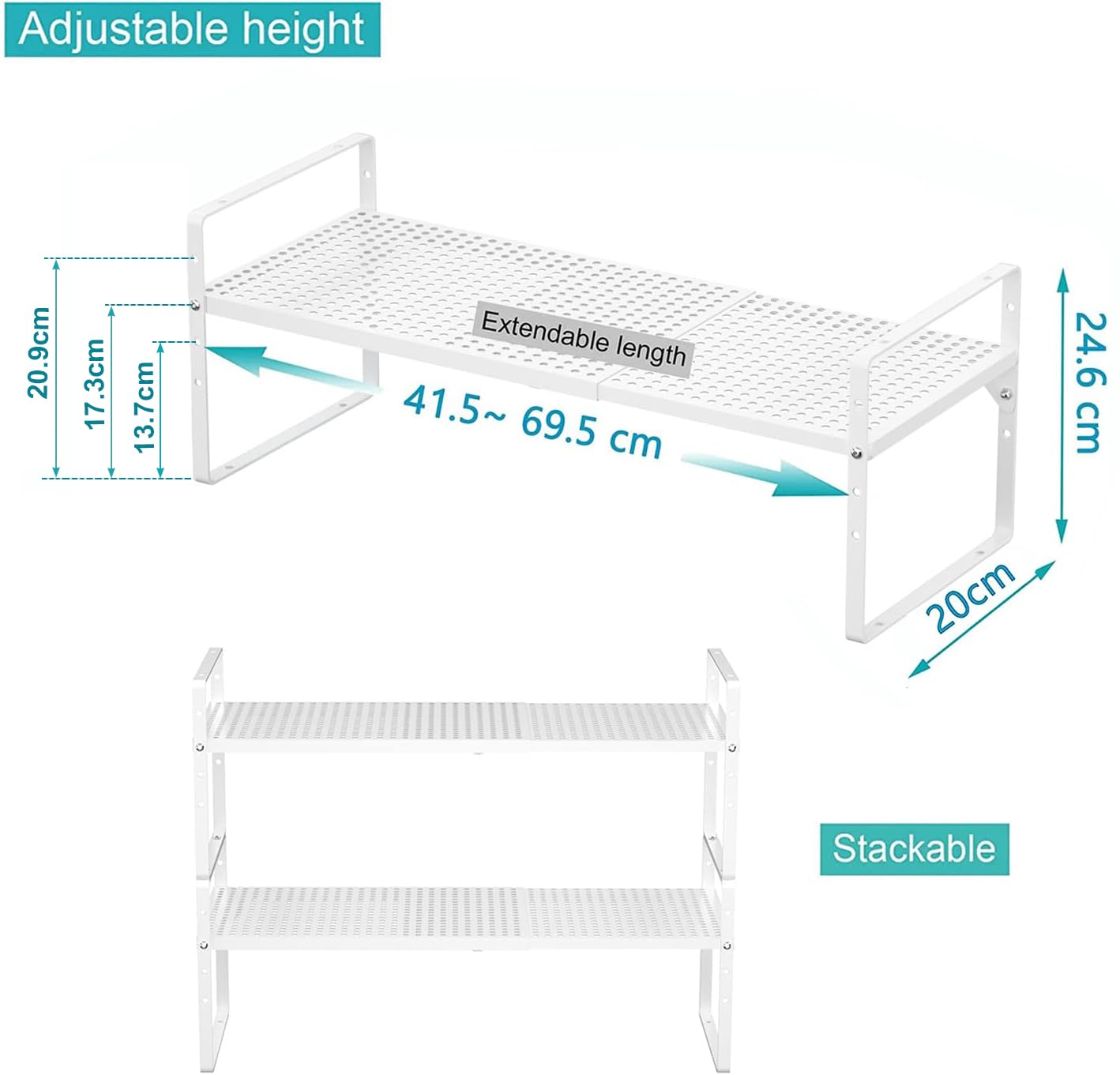 iPEGTOP Expandable Cabinet Storage Shelf Organizer Rack, Heavy Duty Steel Metal Spice Rack Adjustable Height Home Office Pantry Shelf Space for