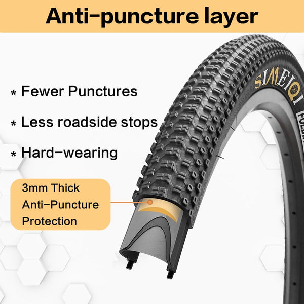 24/26/27.5 X 1.95 Inch Folding Bike Tires with 3mm Anti Puncture Proof Protection for Mountain Bicycles (27.5X1.95/2 Tires)
