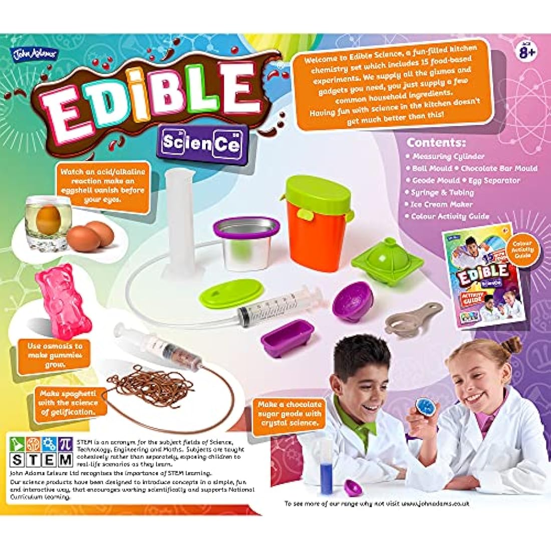 John Adams Edible Science Kit: 15 Fun Food Experiments | STEM Toy | Age 8+ | Create, Eat & Enjoy Food Such As Chocolate Spaghetti, Edible Slime & Sugar Crystal Geode | Gift Idea Birthday, Christmas