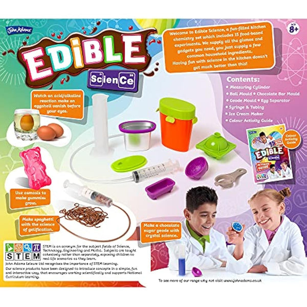 John Adams Edible Science Kit: 15 Fun Food Experiments | STEM Toy | Age 8+ | Create, Eat & Enjoy Food Such As Chocolate Spaghetti, Edible Slime & Sugar Crystal Geode | Gift Idea Birthday, Christmas