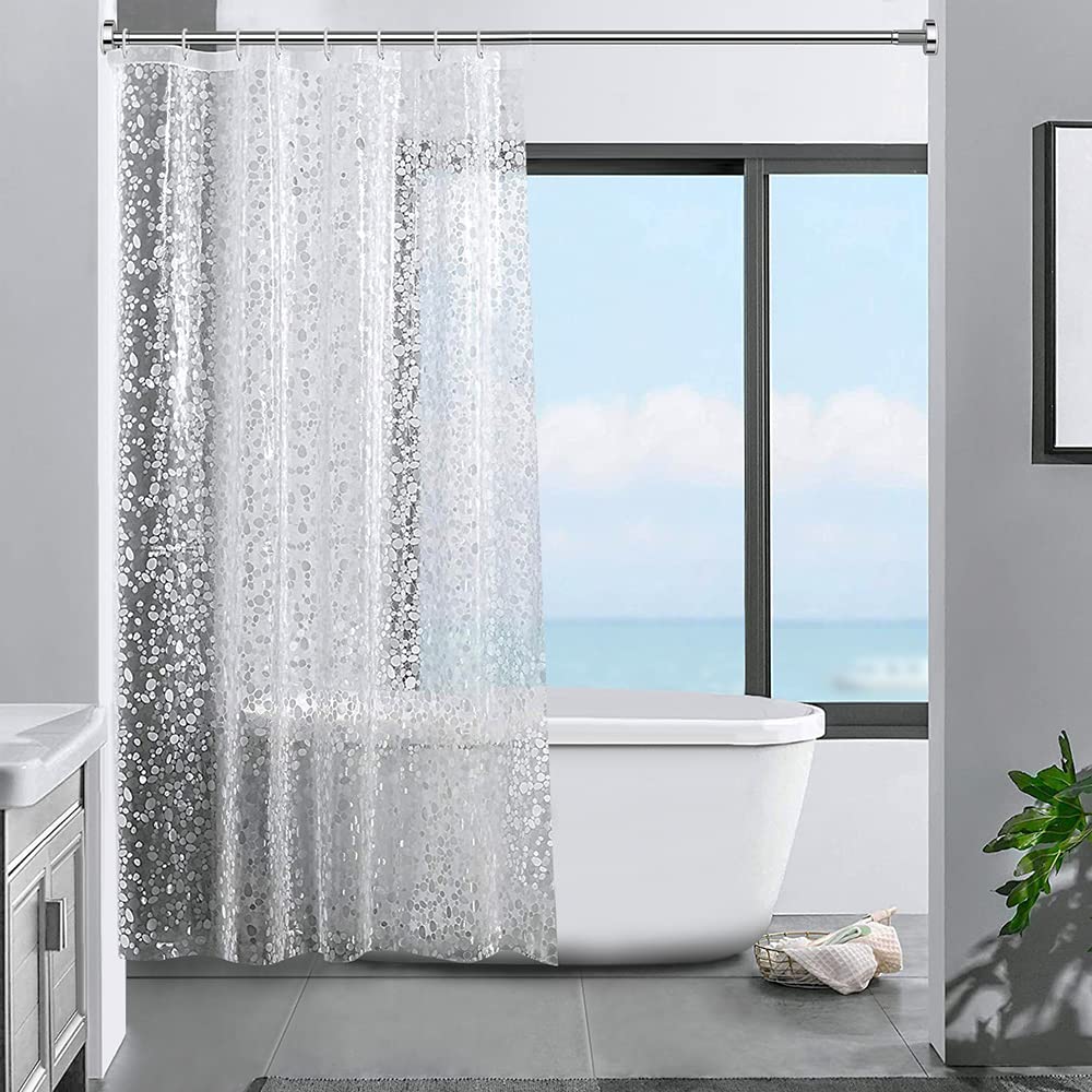 ecooe Shower Curtain Waterproof Mildew Resistant 120 x 180 cm Plastic Clear Shower Curtains 100% EVA Bath Curtain 3D Cobblestone 70 x 47 Inch with 8