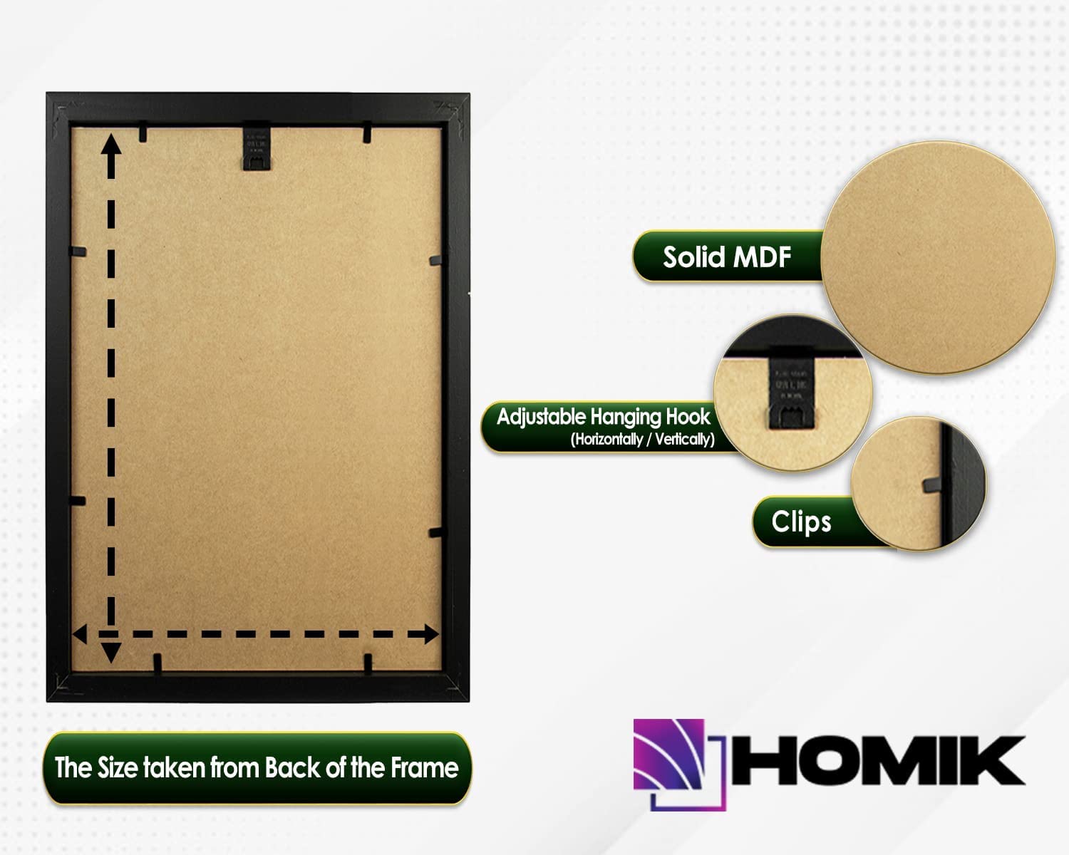 HOMIK Pack of 6 A3 Photo Frames MDF Black - A3 Picture Frames Black Economy Pack