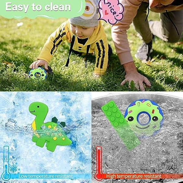 6PCS Sensory Chew Necklace, Teether Chew Toys Safety Food Grade Silicone for Kids Toddlers ADHD, Autistic, Biting Needs, Oral Motor Teether Chew Pendant Toy with Adjustable Buckle for Baby Boys(Green)