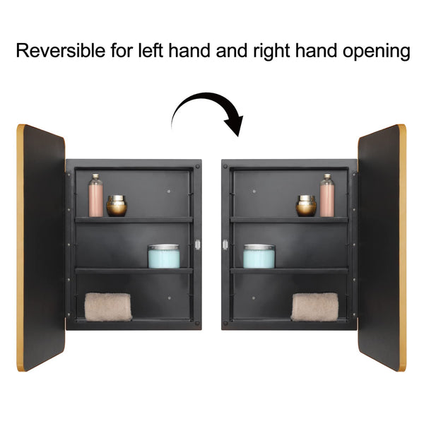 Fundin Plastic Mirror Cabinet, Beveled Edge Mirror Door with Round Corner Metal Frame, Recessed and Surface Mount, Golden,40 X 61 CM